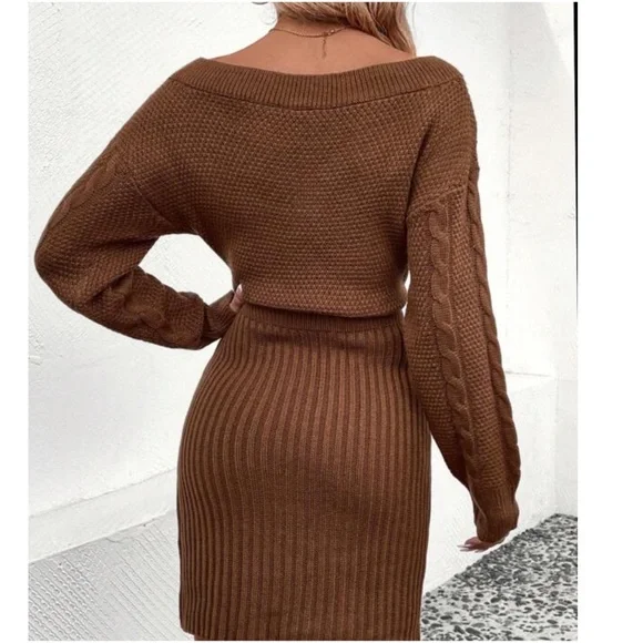 Brown High Waist Knit Sweater Dress - Picture 4 of 4
